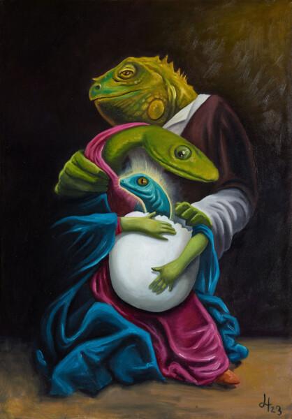 Sagrada Familia Reptiliana - Hector Gomis - Óleo sobre lienzo